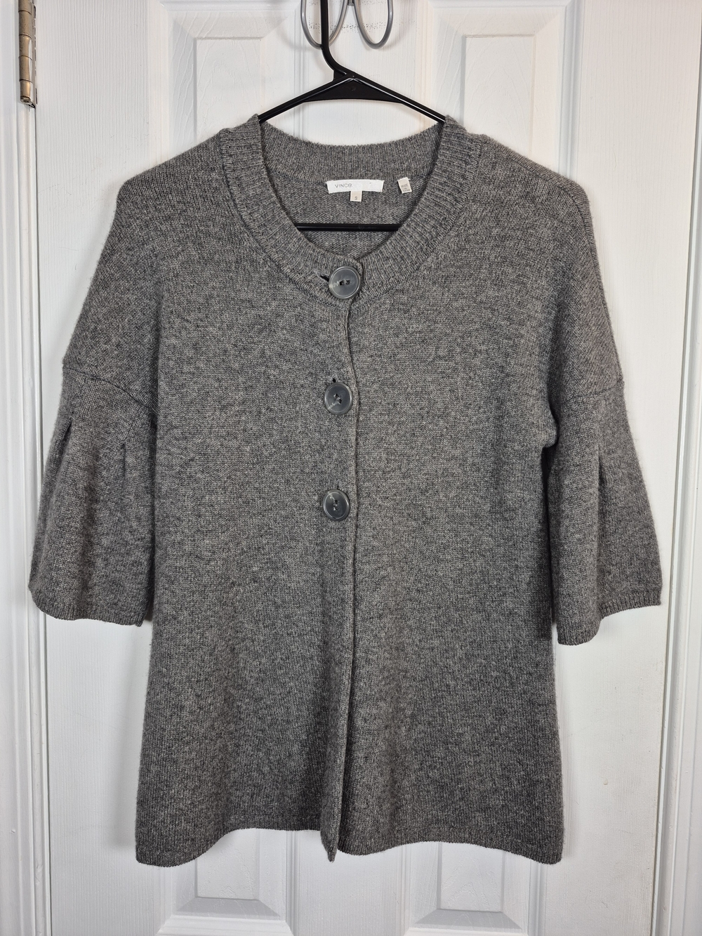 VINCE Gray Three-Button Short Bell Sleeve Wool Blend Cardigan Sweater Luxury S